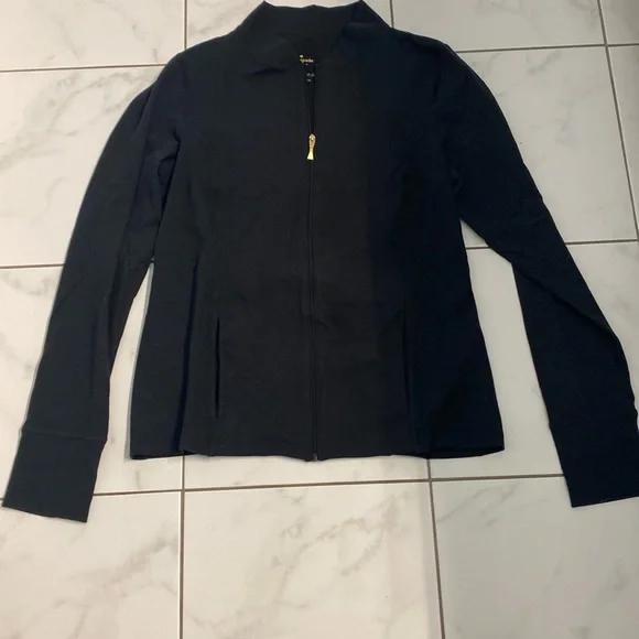 Kate Spade x Beyond Yoga black back blk/ wht bow zip up jacket Large - Picture 2 of 7